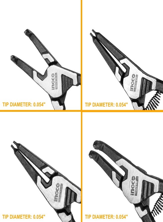 INGCO 7" 4pcs Circlip Plier Set Snap Ring Pliers Set Heavy Duty 7-inch Internal/External Circlip Pliers Kit Straight/Bent Jaw … - Image 4